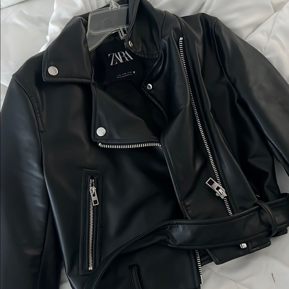 Zara Black Leather-Style Jacket with Silver Accents